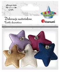 Ozdoba materiałowa Gwiazdki z krysztakiem mix 5szt - Titanum