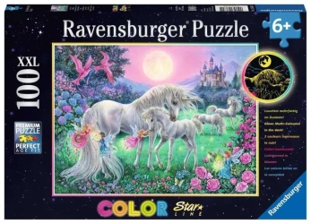 Puzzle 100 świecące - Jednorożce w blasku księżyca - Ravensburger