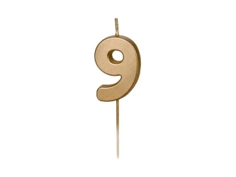 Świeczka urodzinowa 9 złota 4,5cm - PartyDeco