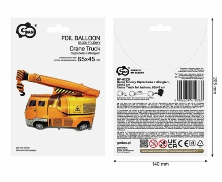 Balon foliowy Ciężarówka z dźwigiem 65x45 cm - Godan