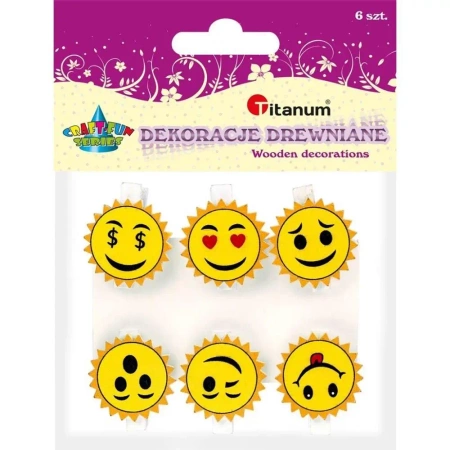 Klamerki drewniane z dekorem emotki mix 6szt - Titanum