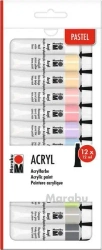 Farby akrylowe pastelowe 12ml 12 kolorów - Marabu