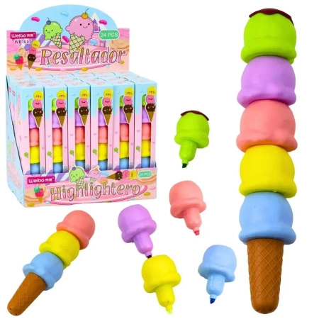 Zakreślacze Lody w rożku pastelowe 5 kolorów - Leantoys