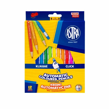 Kredki automatyczne heksagonalne Astra.  12 kolorów - Astra