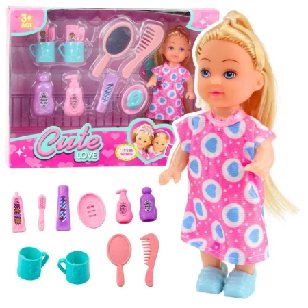 Mini laleczka z akcesoriami do pielęgnacji - Leantoys