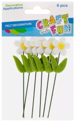 Ozdoba dekoracyjna Filc Kwiat Na Druc Biel 6szt Cf12/144