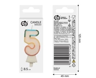 Świeczka cyfra 5 tęczowa 8,5cm - Godan