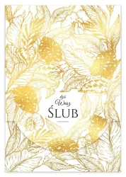 Karnet B6 ślub złote liście pionowy z kieszonką - Henry
