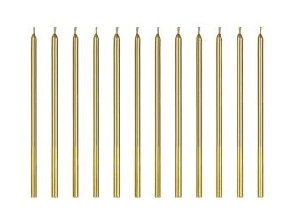 Świeczki urodzinowe gładkie złote 14cm 12szt - PartyDeco