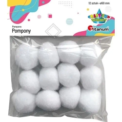 Pompony poliestrowe 12szt białe - Titanum