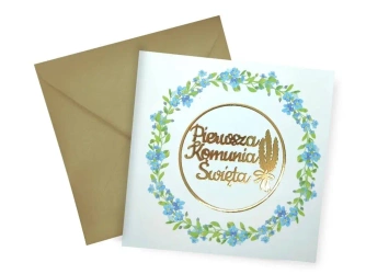 Karnet KW Komunia Niezapominajki Lakier 3D - Henry