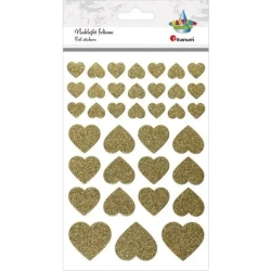 Naklejki foliowe serca brokatowe złote 36szt. - Titanum
