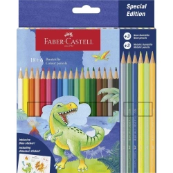 Kredki sześciokątne Dinozaur 18+6kol + naklejki - Faber Castell