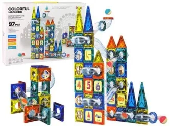 Klocki magnetyczne zamek tor dla kulek 97el - Leantoys