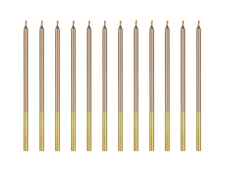 Świeczki urodzinowe różowe złoto 14 cm 12szt - PartyDeco