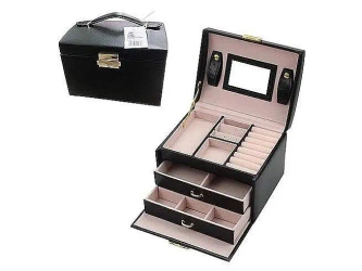 Kuferek na biżuterię czarny z ekoskóry - ADAR