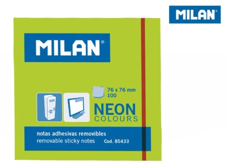 Karteczki samoprzylepne 76x76 neon. zieleń MILAN