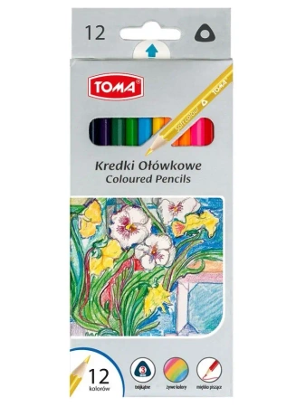 Kredki ołówkowe trójkątne 12 kolorów TOMA
