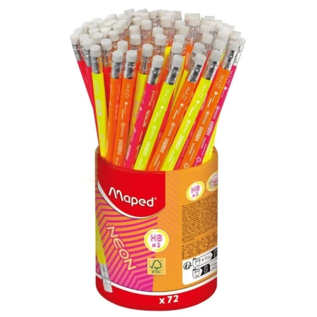 Ołówek z gumką Maped Neon Hb Kubek 72 szt. Display