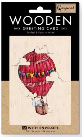 Karnet drewniany C6 + koperta Ślub balon - Cozywood