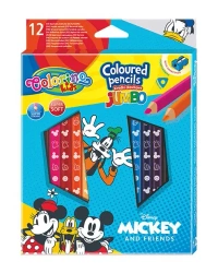 Kredki ołówkowe trójkątne jumbo Mickey Colorino Kids 13 kolorów 12 sztuk z temperówką - PATIO