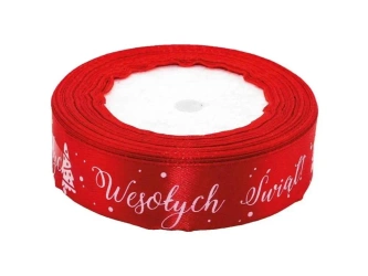 Wstążka satynowa z motywem świątecznym 25mmx22m - Brewis