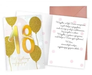 Karnet Urodziny 18 złote balony - Kukartka