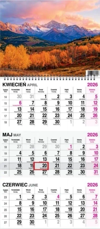 Kalendarz 2026 trójdzielny na spirali Góry - O-press