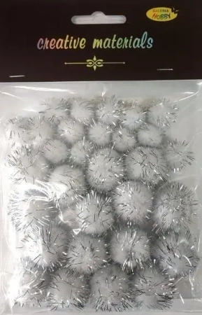 Pompony glitter srebrne 15x25mm 30szt - Galeria Hobby