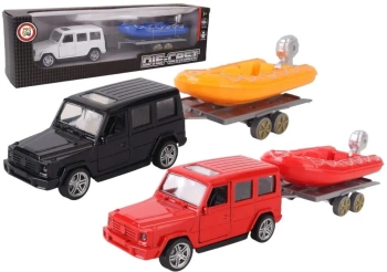 Samochód z łodzią pontonową na przyczepie mix - Pro Kids