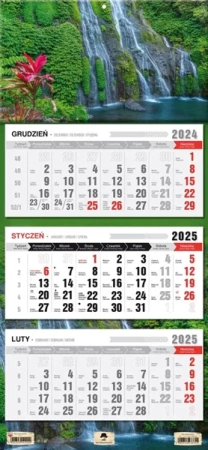 Kalendarz 2025 Trójdzielny płaska główka Wodospad - Pan Kalendarzyk