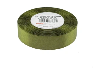 Wstążka satynowa oliwkowa 25mmx32m - Brewis