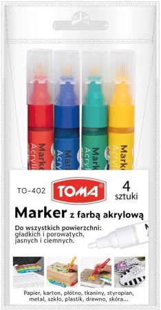 Marker akrylowy okrągła końcówka 2,5mm 4kol - TOMA