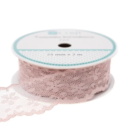 Tasiemka koronkowa pudrowo-rózowa 2,5cmx2m - Dalprint dpCraft