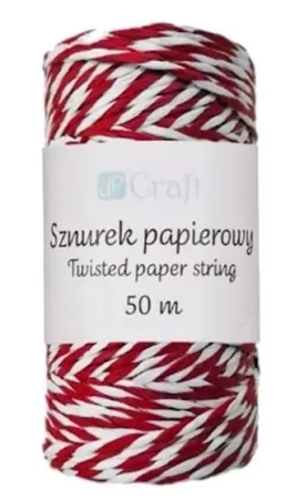 Sznurek papierowy skręcany czerwono-biały 50m - Dalprint