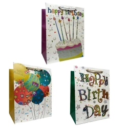 Torebka prezentowa urodzinowa M szerokie dno mix - Ju-Piter