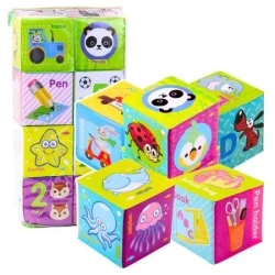 Klocki kostki kolorowe zwierzęta 8el - Leantoys