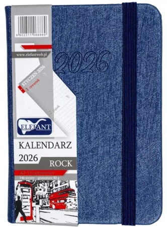 Kalendarz 2026 A7 tyg Rock granatowy - praca zbiorowa