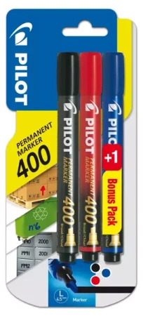 Marker Permamentny okrągła końcówka Sca-400 Set 2+1 Pilot (czarny/czerwony/niebieski)