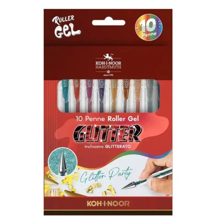Długopisy żelowe brokat 10 kolorów - Koh-I-Noor