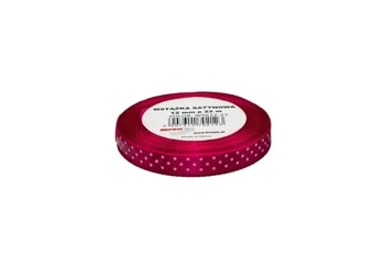 Wstążka satynowa w kropki ciemna różowa 12mmx22m - Brewis