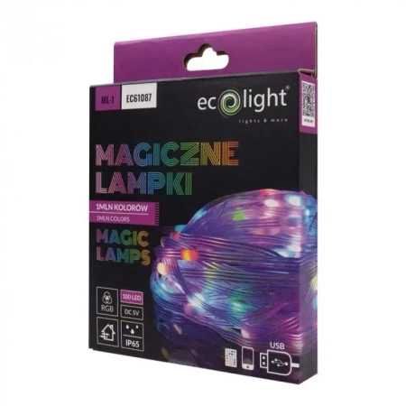 Lampki magiczne 100 LED 1mln kolorów 10m DC5V - Eco Light