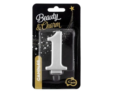 Świeczka B&C 1 metalik srebrna 8,0cm - Godan
