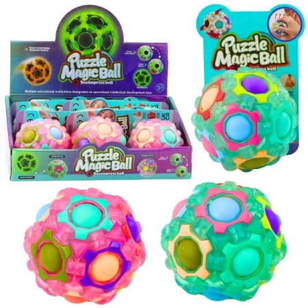 Piłka łamigłówka fluorescencyjna 7cm MIX - Leantoys