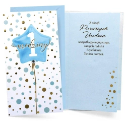 Karnet Urodziny Roczek balon niebieski - Kukartka