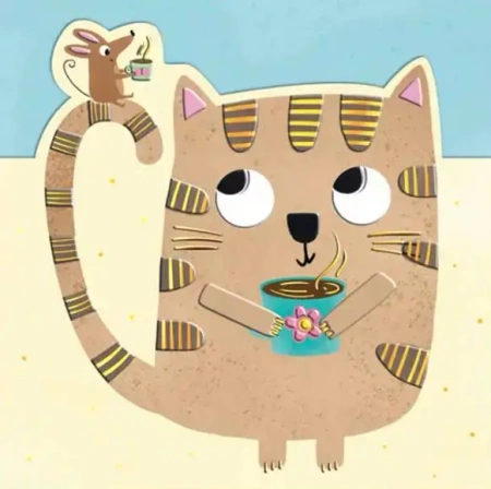 Karnet KW wycinany Urodziny - Kot z myszką - Henry