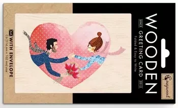 Karnet drewniany C6 + koperta Ślub bukiet i serce - Cozywood