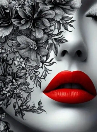 Diamentowa Mozaika Kobieta z czerwonymi ustami i kwiatami NO-2003112 - Norimpex