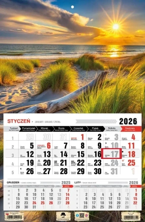 Kalendarz 2026 jednodzielny plaża - Pan Kalendarzyk