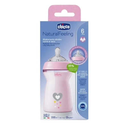 Butelka plastikowa NaturalFeeling różowa 350ml 6m+ - Chicco